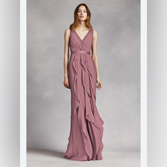 White by Vera Wang Bridesmaid Dress color Quartz V-neck wrapped bodice size 2 - Picture 1 of 10